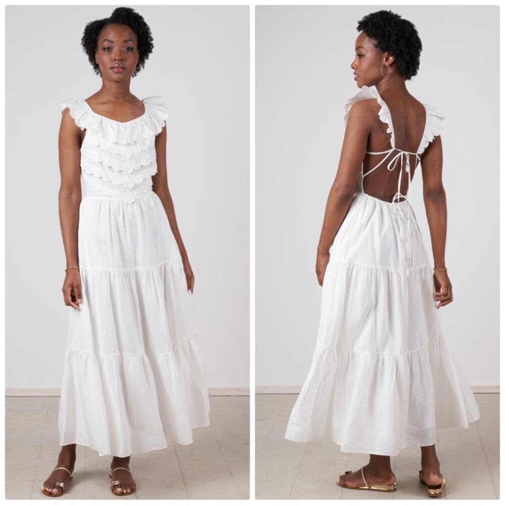Sea New York Women's Shannon White Scallop‎ Dress Open Back Size Large